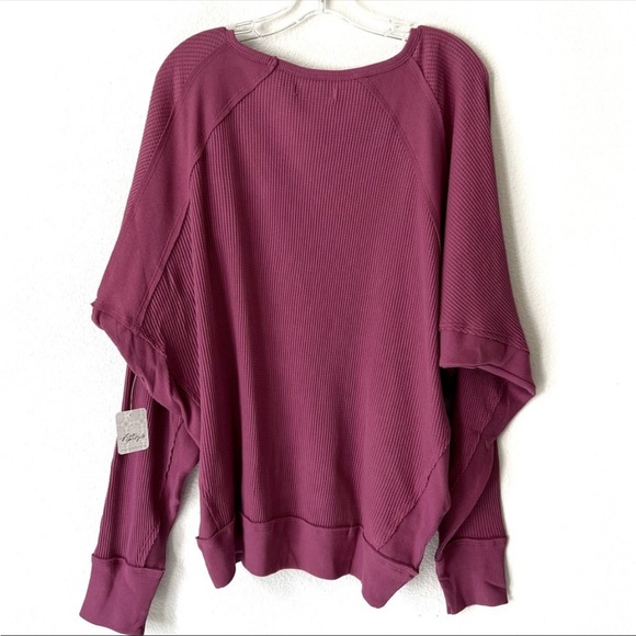 NWT Free People Santa Clara Thermal Top. Mulberry (Wine). Size Large - Picture 4 of 8